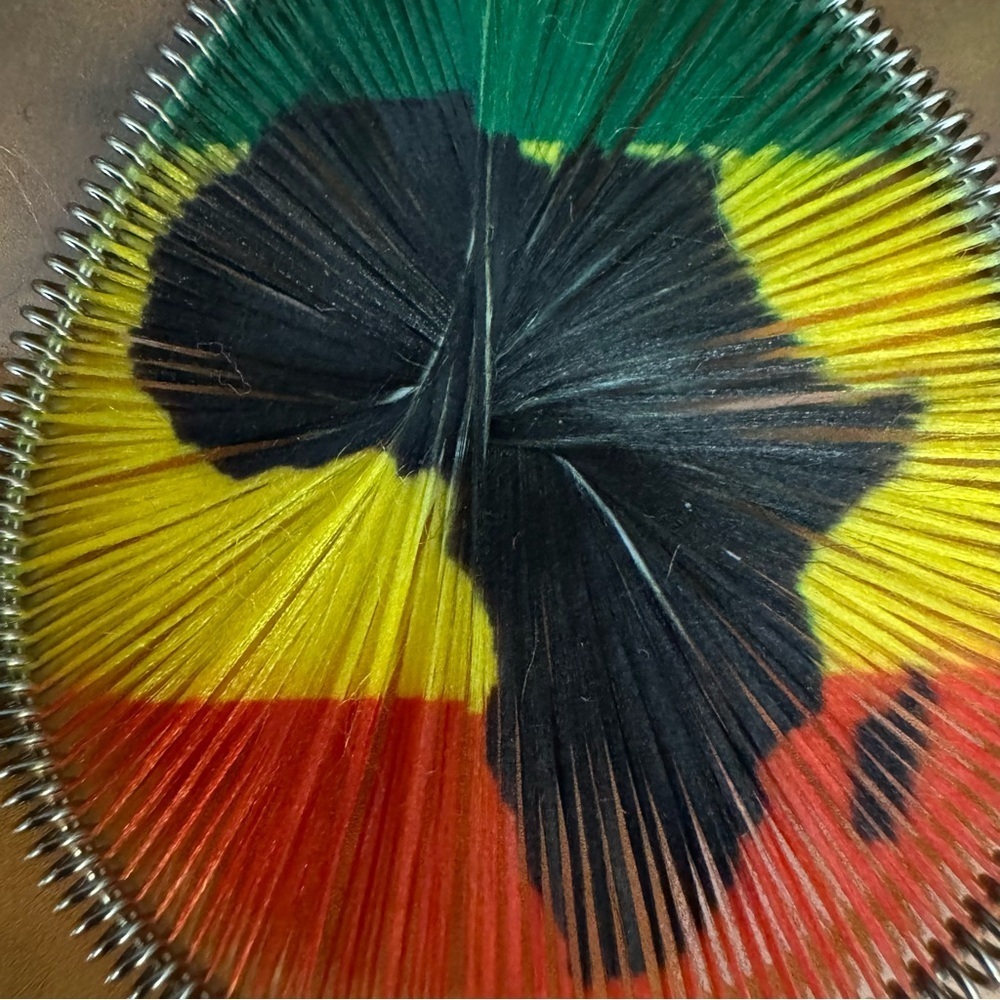 Woven string earrings with African continent design and flag colors - Picture 2 of 3